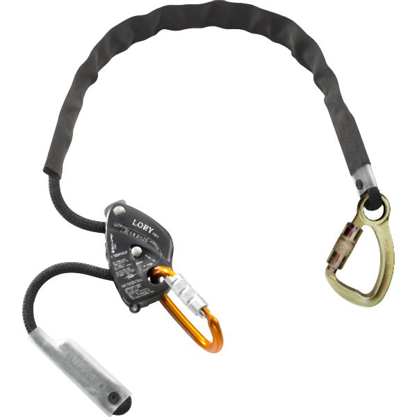 Lory PRO Work Pos./Descender with 1.5 M rope & ANSI Z359.12 Steel Carabiner and protective sheath.